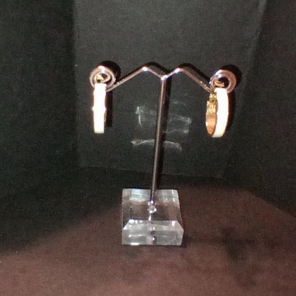 Monet Vintage Gold Tone Cream Enamel Hoop Lever Back Earrings - Picture 1 of 7